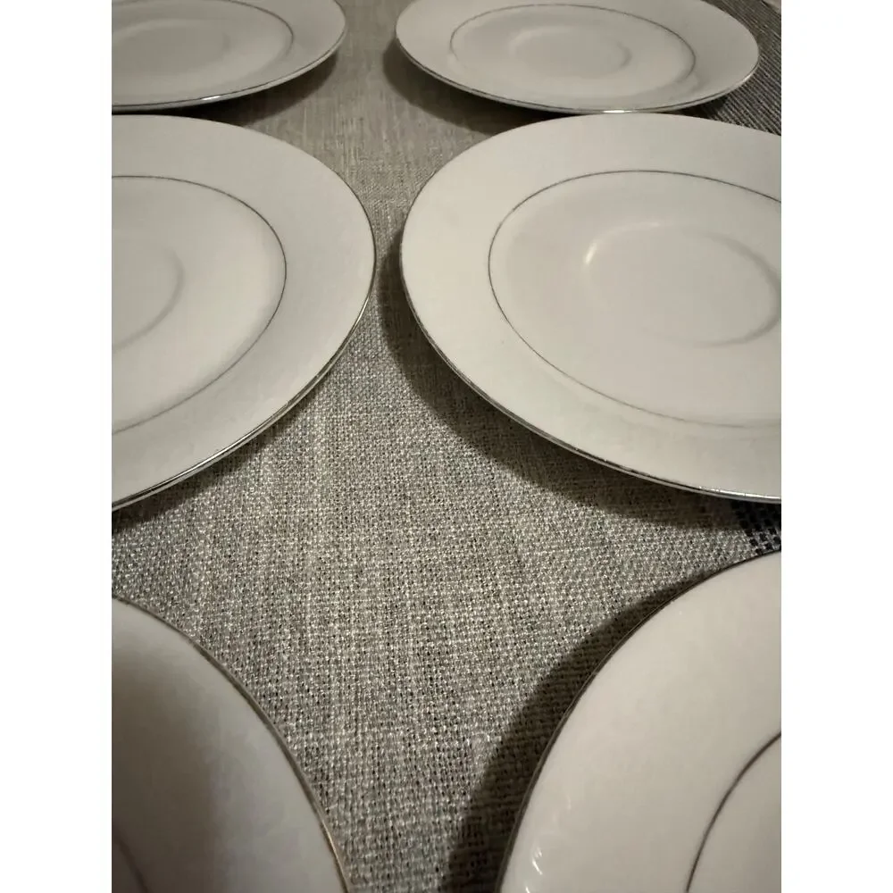 🍽️ Scarsdale 8079 China Saucers – Set of 6 – White Embossed Floral & Silver